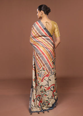 Multicolor Tussar Silk Saree With Blouse Piece