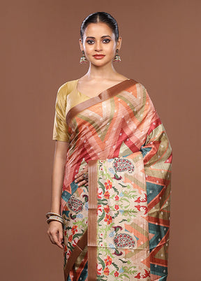 Multicolor Tussar Silk Saree With Blouse Piece
