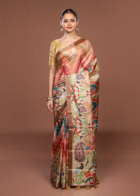 Multicolor Tussar Silk Saree With Blouse Piece