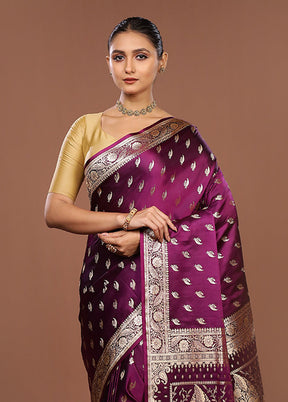 Purple Banarasi Silk Saree With Blouse Piece