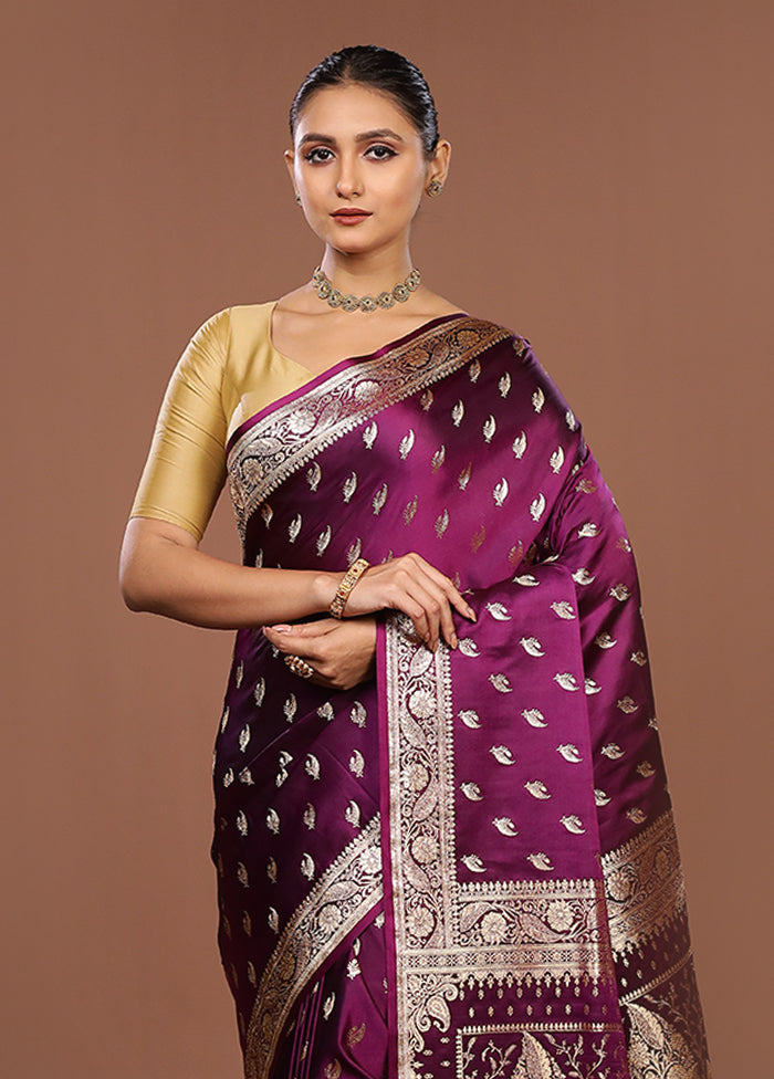 Purple Banarasi Silk Saree With Blouse Piece