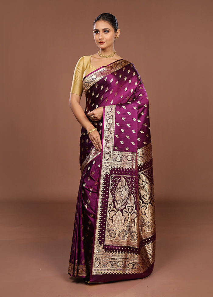 Purple Banarasi Silk Saree With Blouse Piece