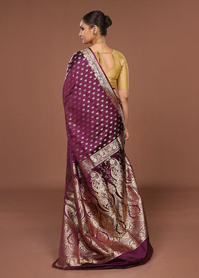 Purple Banarasi Silk Saree With Blouse Piece