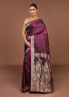 Purple Banarasi Silk Saree With Blouse Piece