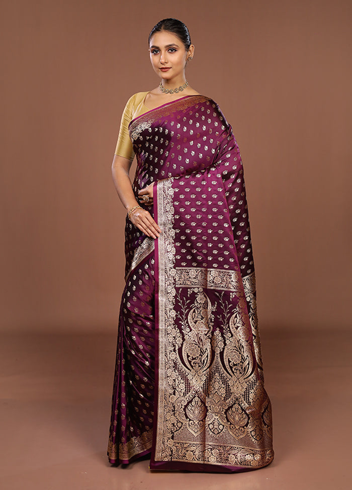Purple Banarasi Silk Saree With Blouse Piece
