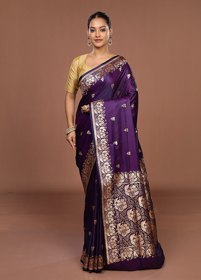 Purple Banarasi Silk Saree With Blouse Piece