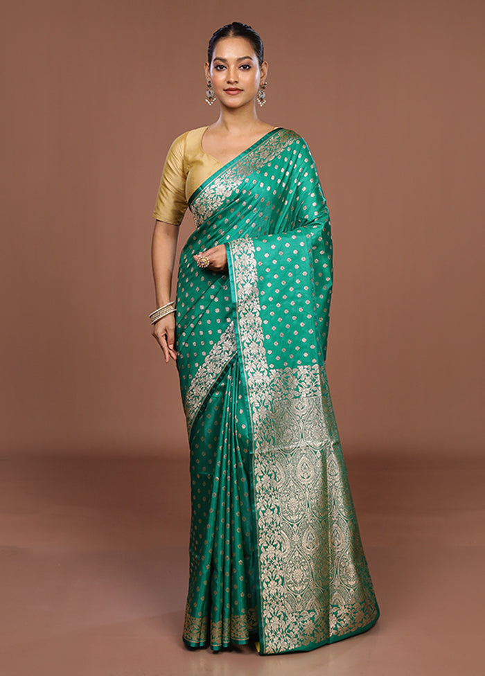 Green Banarasi Silk Saree With Blouse Piece