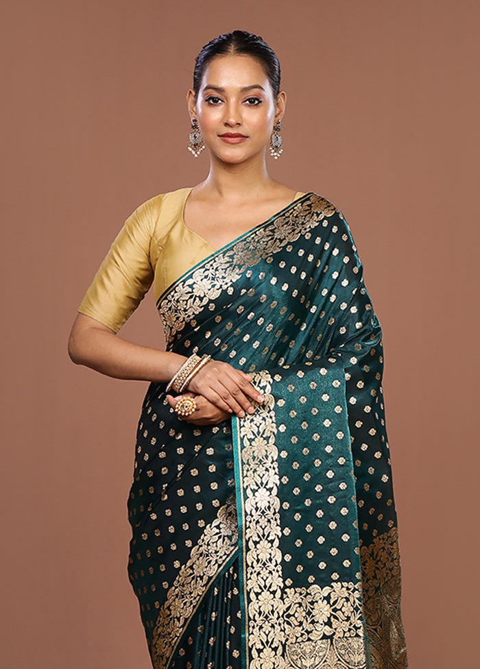 Green Banarasi Silk Saree With Blouse Piece