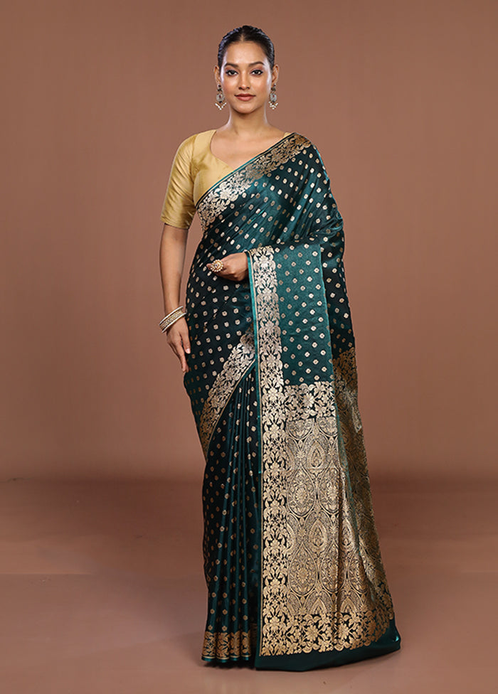 Green Banarasi Silk Saree With Blouse Piece