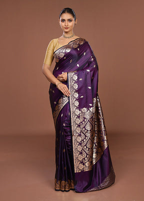 Purple Banarasi Silk Saree With Blouse Piece