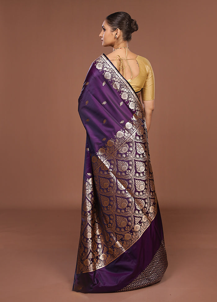 Purple Banarasi Silk Saree With Blouse Piece