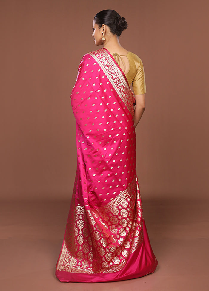 Pink Banarasi Silk Saree With Blouse Piece