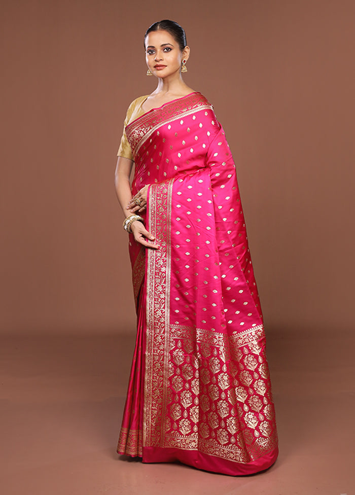 Pink Banarasi Silk Saree With Blouse Piece