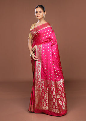 Pink Banarasi Silk Saree With Blouse Piece