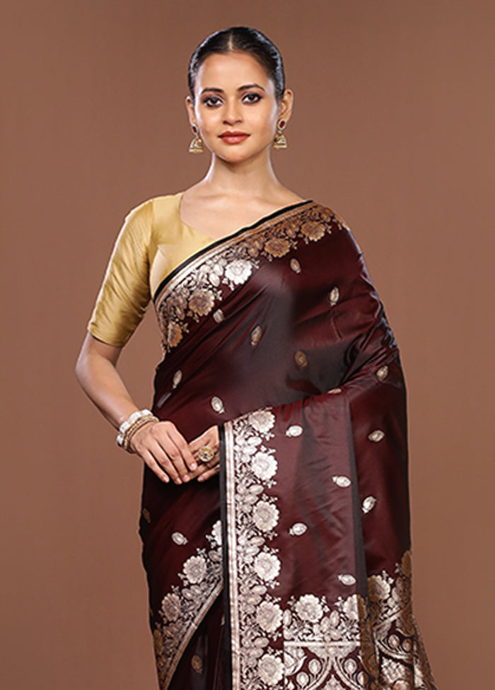 Maroon Banarasi Silk Saree With Blouse Piece