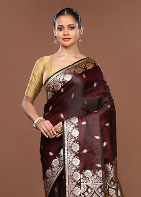 Maroon Banarasi Silk Saree With Blouse Piece