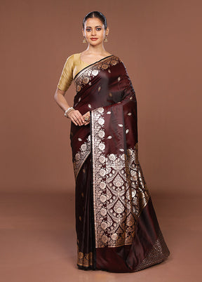 Maroon Banarasi Silk Saree With Blouse Piece