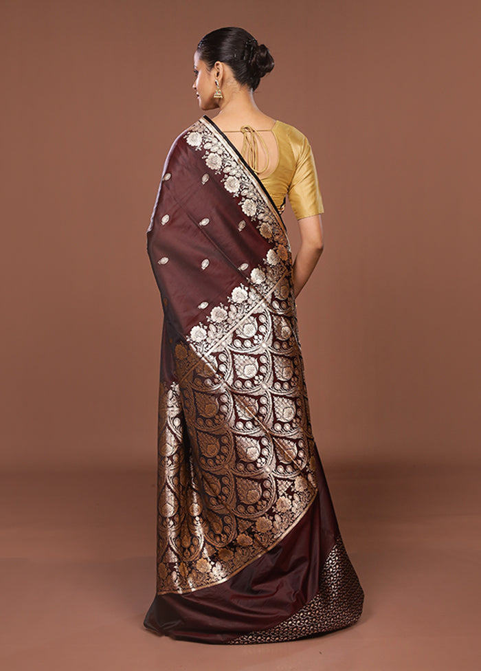 Maroon Banarasi Silk Saree With Blouse Piece