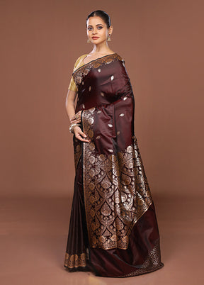 Maroon Banarasi Silk Saree With Blouse Piece