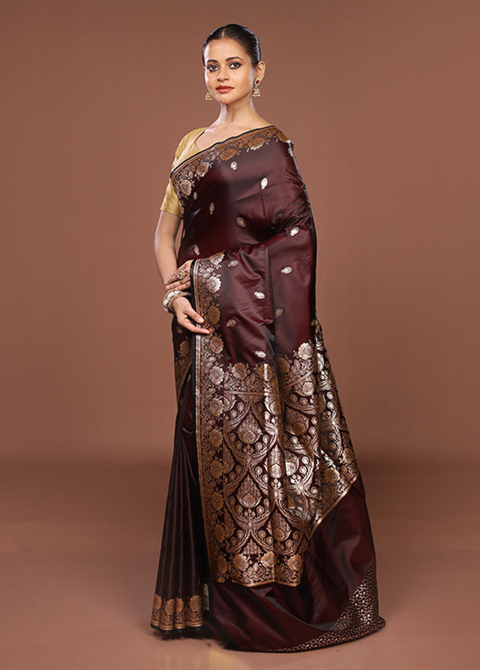 Maroon Banarasi Silk Saree With Blouse Piece