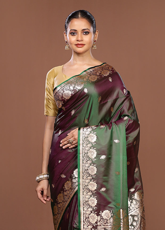 Purple Banarasi Silk Saree With Blouse Piece