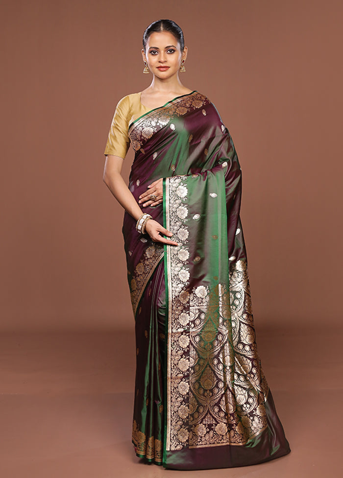 Purple Banarasi Silk Saree With Blouse Piece