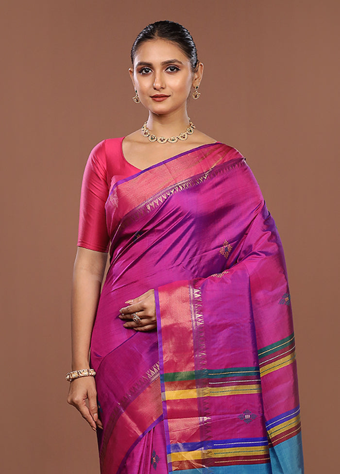 Multicolor Handloom Kanjivaram Pure Silk Saree With Blouse Piece