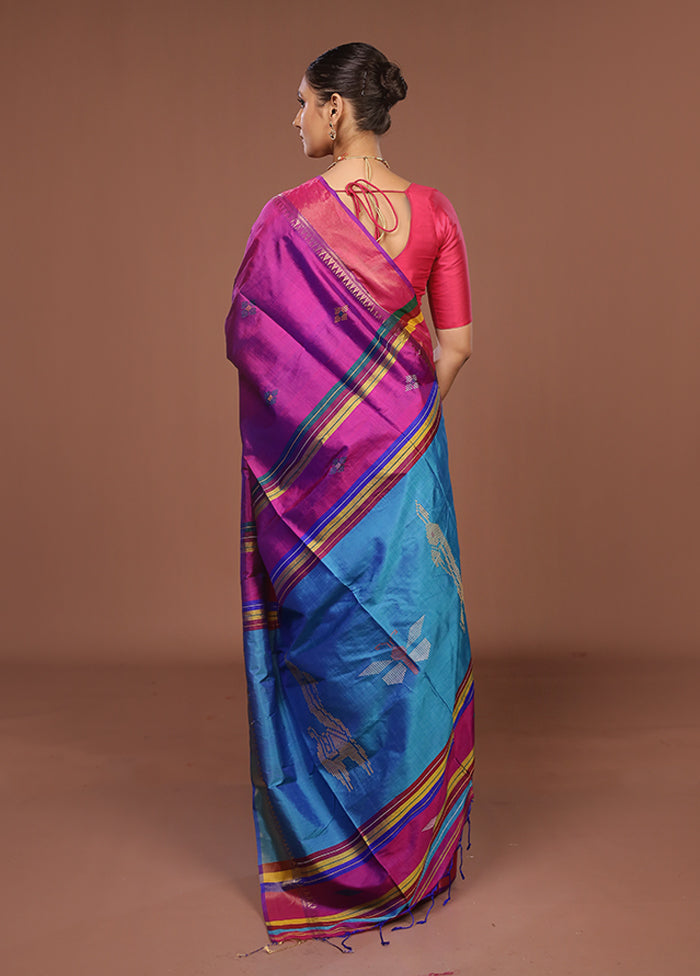 Multicolor Handloom Kanjivaram Pure Silk Saree With Blouse Piece