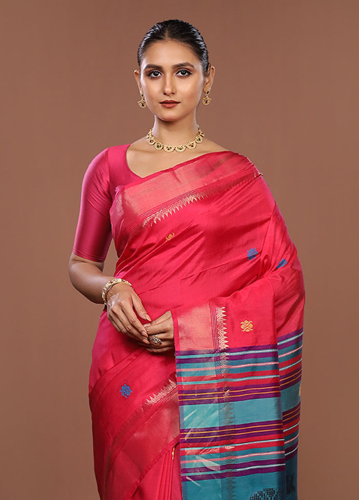Multicolor Handloom Kanjivaram Pure Silk Saree With Blouse Piece