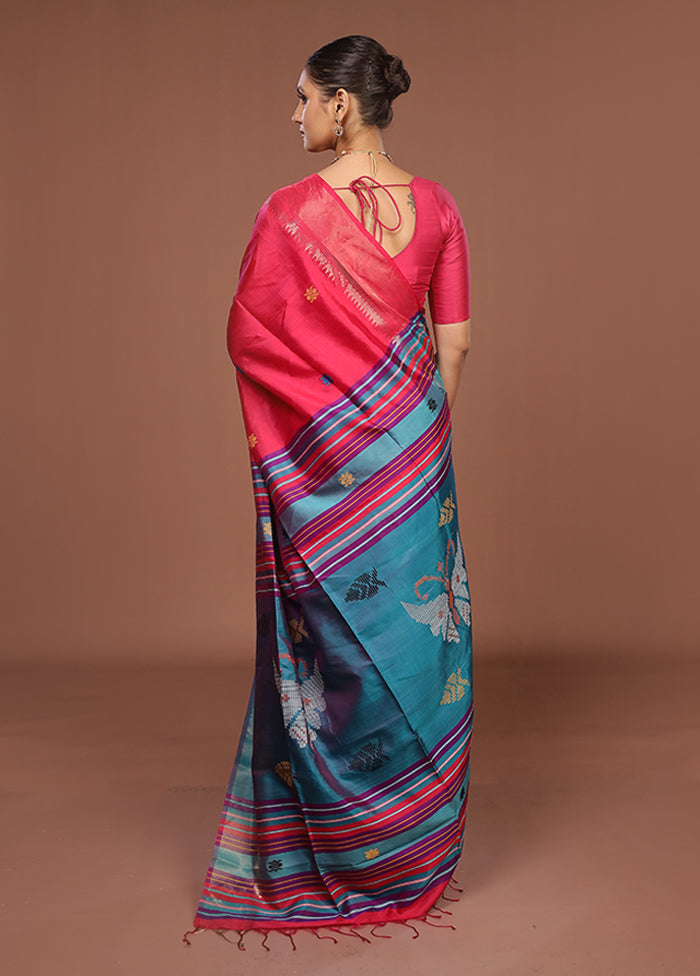 Multicolor Handloom Kanjivaram Pure Silk Saree With Blouse Piece