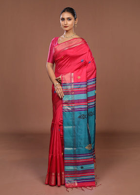 Multicolor Handloom Kanjivaram Pure Silk Saree With Blouse Piece
