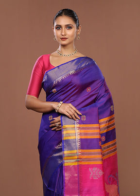 Multicolor Handloom Kanjivaram Pure Silk Saree With Blouse Piece