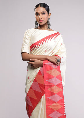 White Dupion Silk Saree With Blouse Piece