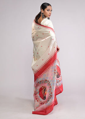 White Dupion Silk Saree With Blouse Piece