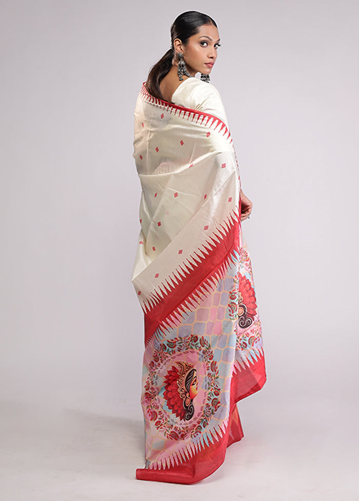 White Dupion Silk Saree With Blouse Piece