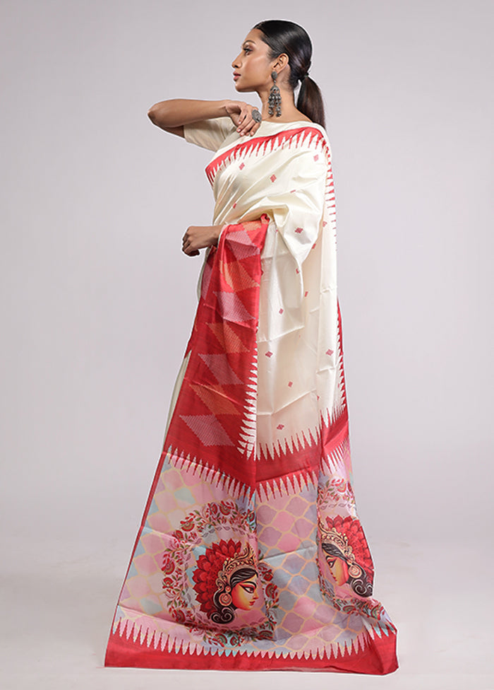 White Dupion Silk Saree With Blouse Piece