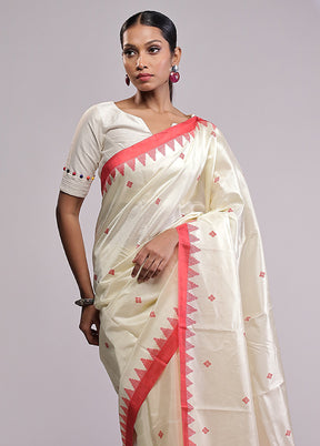 White Dupion Silk Saree With Blouse Piece