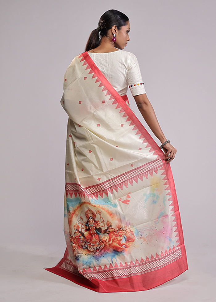 White Dupion Silk Saree With Blouse Piece