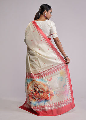 White Dupion Silk Saree With Blouse Piece