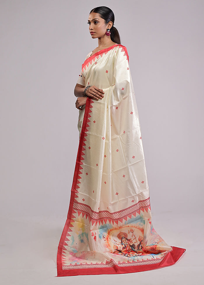 White Dupion Silk Saree With Blouse Piece