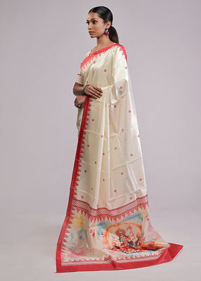 White Dupion Silk Saree With Blouse Piece