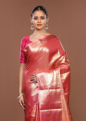Pink Kanjivaram Silk Saree With Blouse Piece