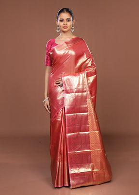 Pink Kanjivaram Silk Saree With Blouse Piece