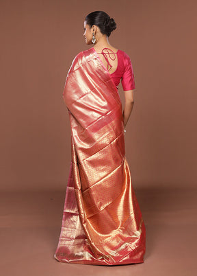 Pink Kanjivaram Silk Saree With Blouse Piece