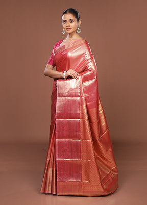 Pink Kanjivaram Silk Saree With Blouse Piece