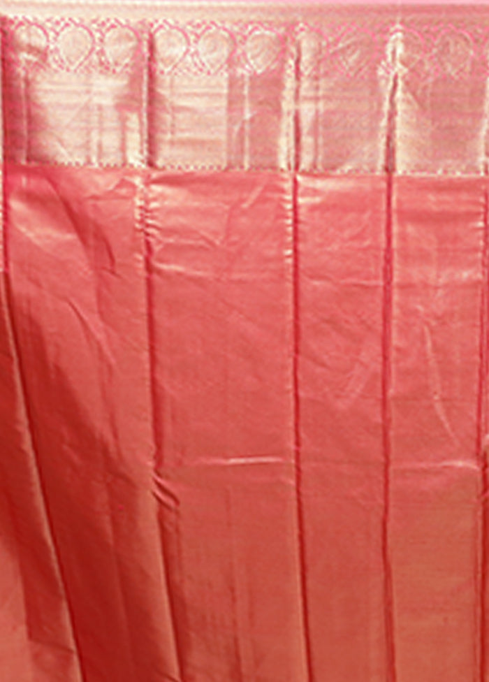 Pink Kanjivaram Silk Saree With Blouse Piece