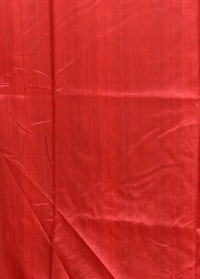 Red & White Dupion Silk Saree With Blouse Piece