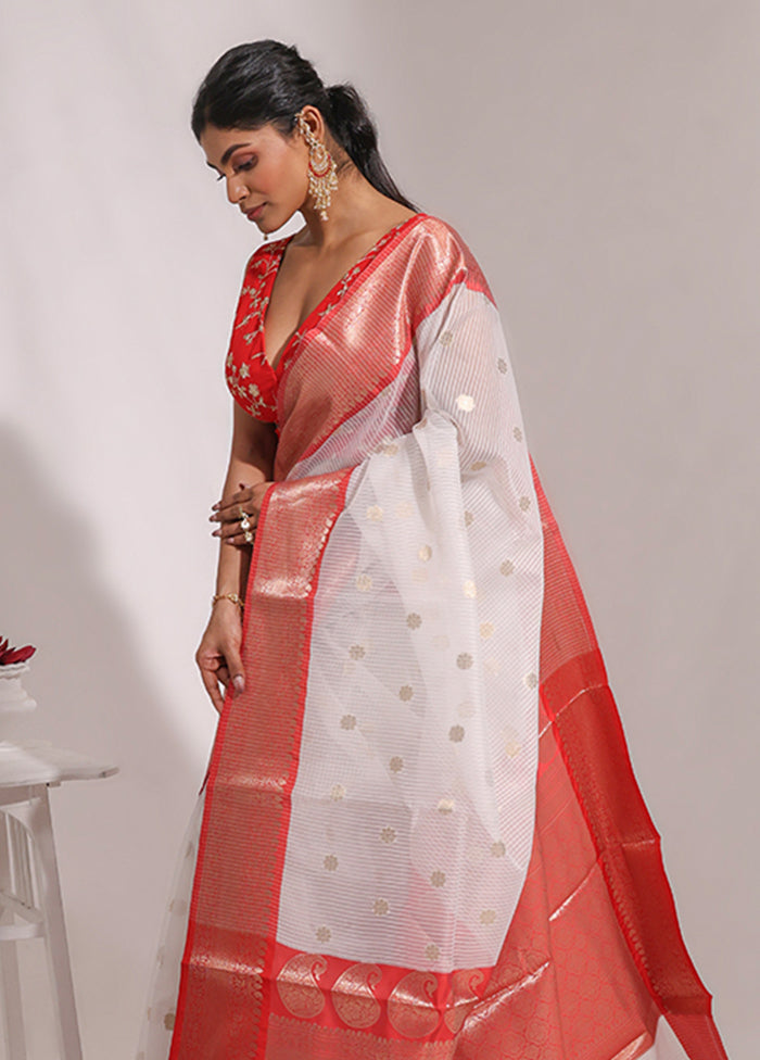 White Organza Saree With Blouse Piece