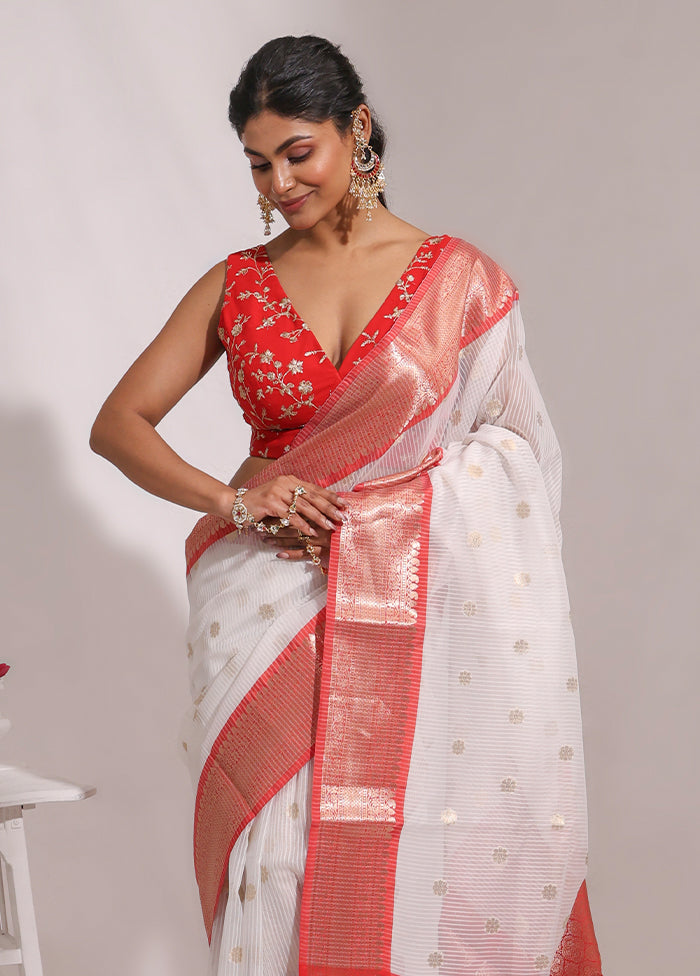 White Organza Saree With Blouse Piece