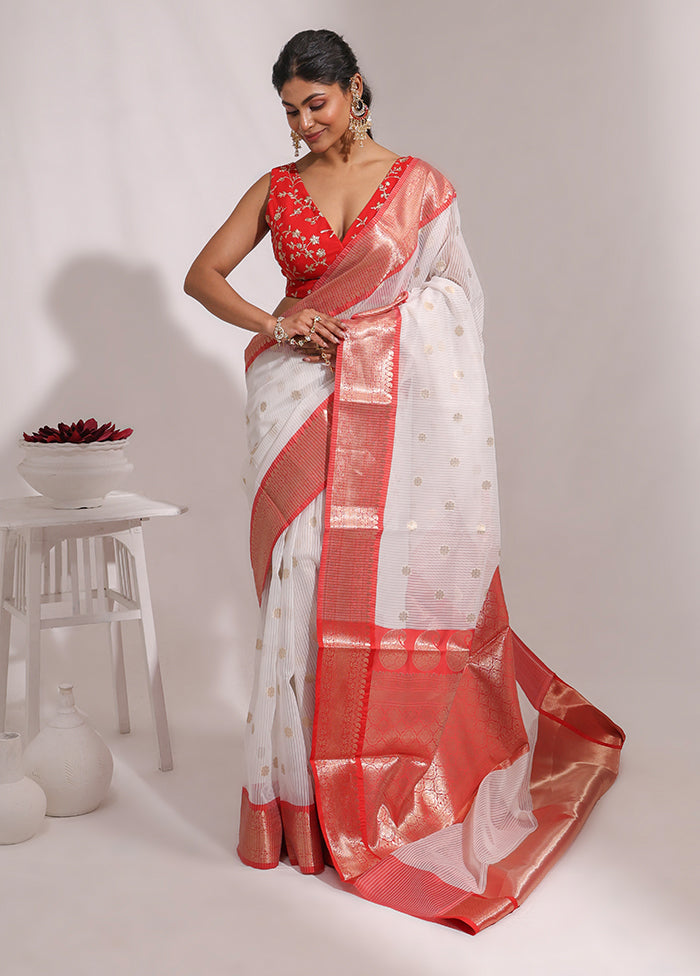 White Organza Saree With Blouse Piece